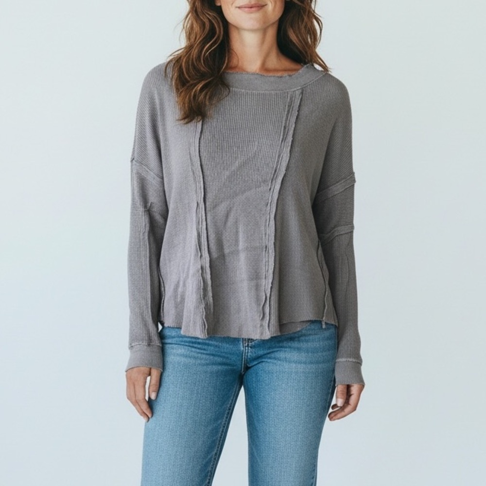 Free People We The Free Womens Charcoal Ellie Thermal Top Long Sleeve Medium